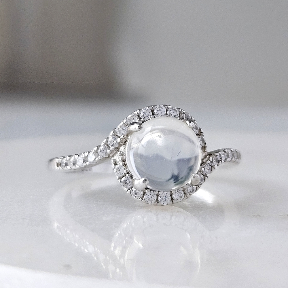 Round Moonstone Ring, 925 Sterling Silver Size 7 Charmed Aroma